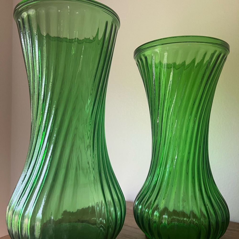 MCM Emerald Green Hoosier Glass Vases set of 2